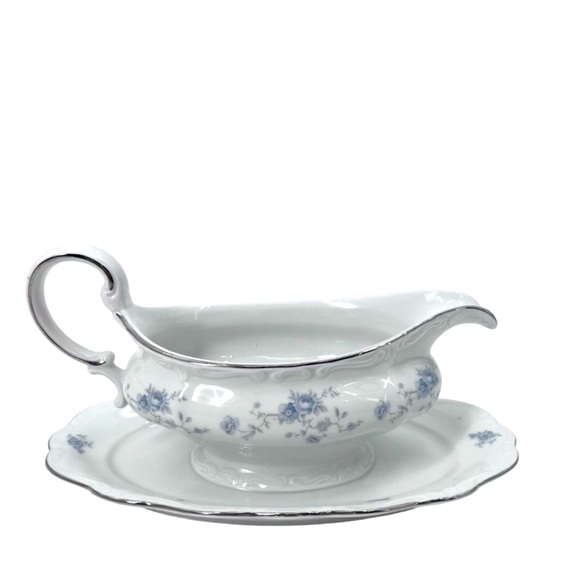 Vintage Johann Haviland Bavaria Blue Rose Gravy Boat and Saucer Dish Germany - Picture 9 of 9